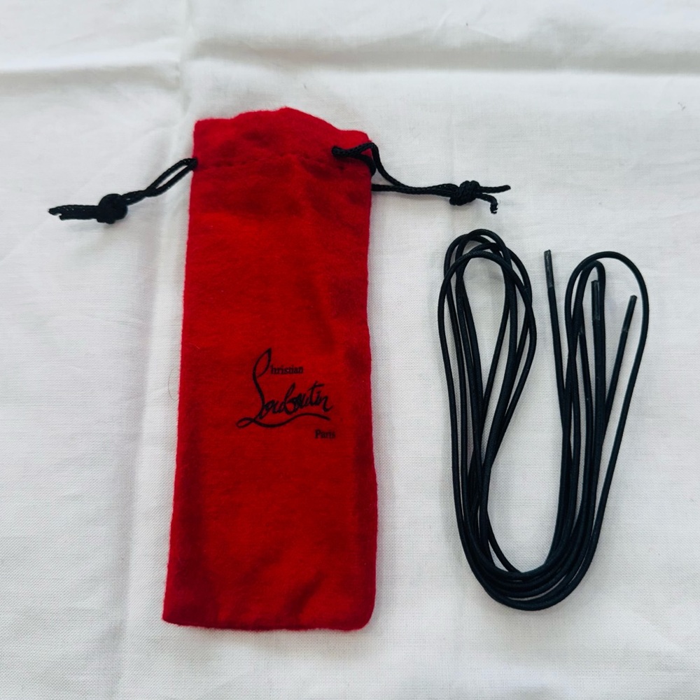 Christian Louboutin**Black Leather Laces in a Red Mini Pouch NEW